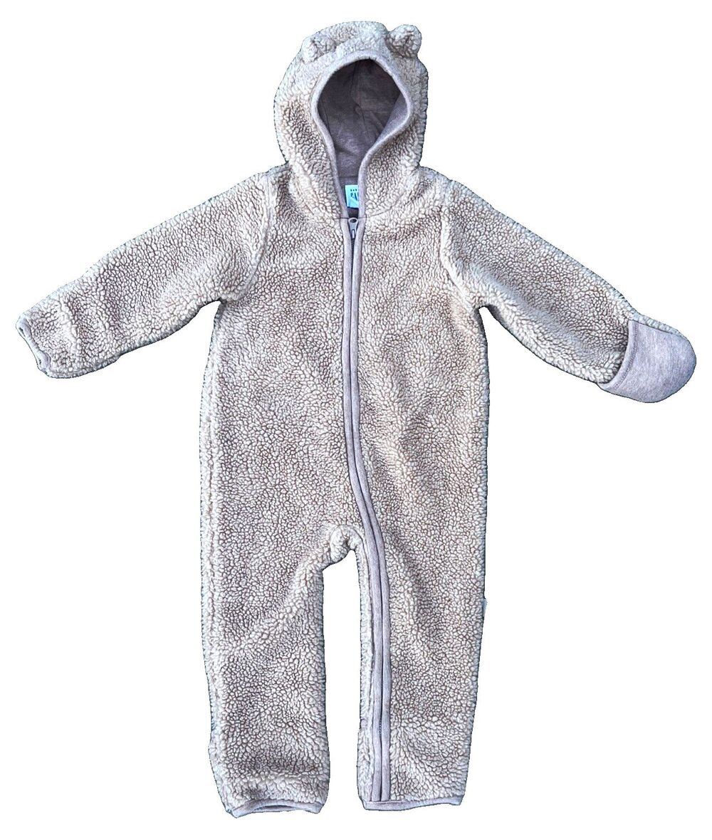 Baby Gap 18-24 Months Brown Sherpa Hood Teddy Coverall Footie Bear Ears Outdoor